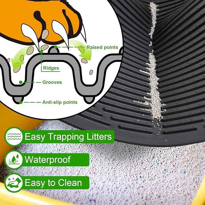 Gosmol Cat Litter Mat XXL 38" x 25" Extra Large Waterproof Trapping Mat with Raised Points, Easy Clean Litter Mat, Non-Slip Silicone Cat Mats for Litter Boxes & Floor-Black