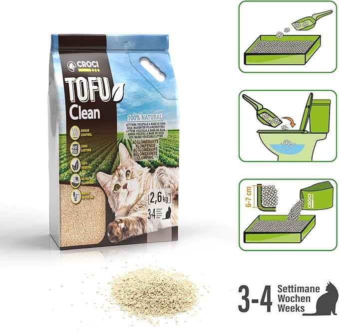 Croci Tofu Clean Litter 6L - Clumping Cat Litter, Biodegradable, flushes Down The Toilet, 100% Vegetable, Long Lasting Anti-Odor Sand
