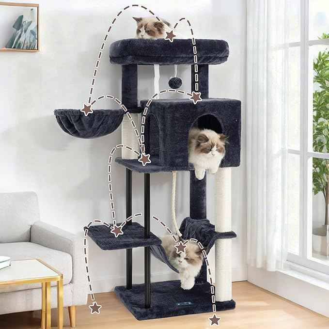 Cat Tree, Cat Tower for Indoor Cats, 43.3 inch Cat Tree Tower with Sturdy Steel Tube, Hammock, Cat Condo for Small Cats and Kittens, Scratching Post, Smoky Gray GCT004SG