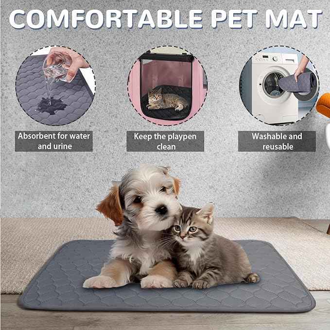 Large Dog Cat Playpen Crate with Waterproof Pad,Portable Collapsible Pet Dog Cat Kennel Cage Tent,Suitable for Indoor Outdoor Travel Camping,Water-Resistant Breathable Shade Cover (Pink L)