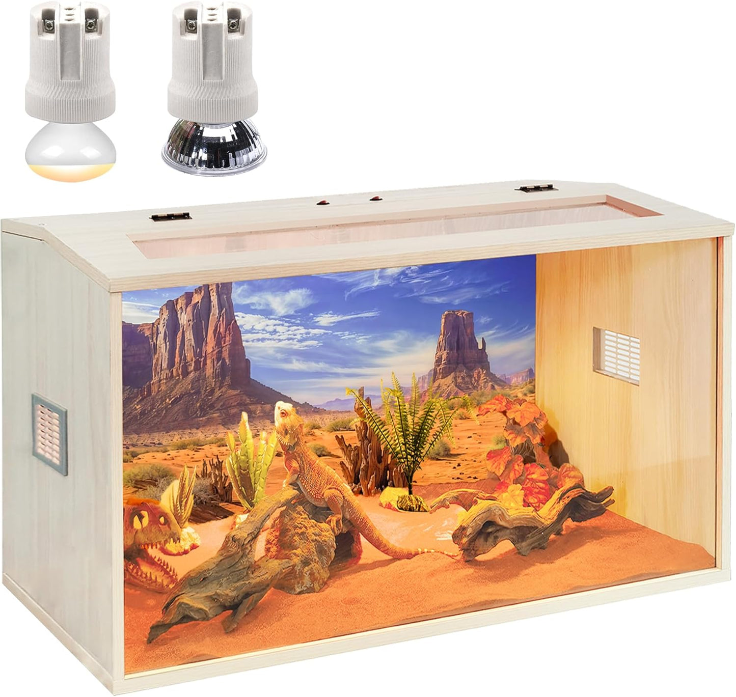 Prolee Reptile Terrarium, Lizard Tank Up to 68 Gallons, Bearded Dragon Tank with Roof Door, Snake Tank with Built-in Lamp Fixture and Switch (21 Gallon, 24" Long, Openable Wood Roof) - FurryFun