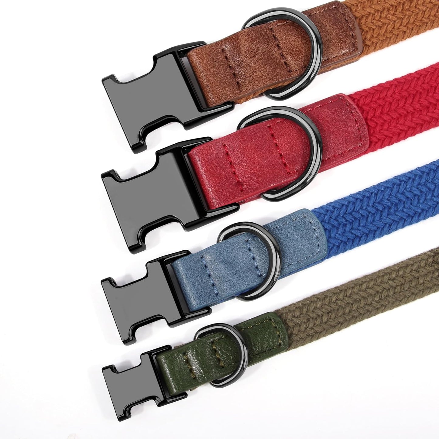 PET ARTIST Soft Cotton Dog Collar for Large Dogs in Stylish Green, Simple Dog Collar with Quick Release Metal Buckle & D Ring, L Size (15-23")