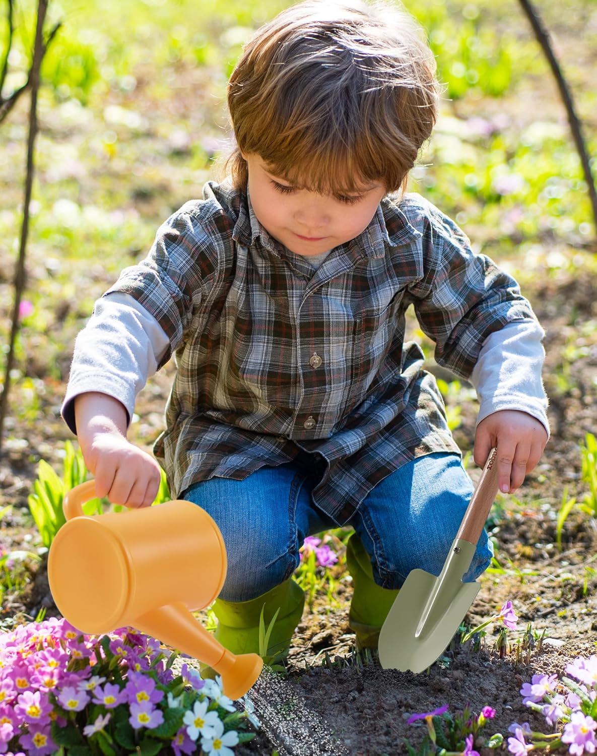 ROBUD Kid Gardening Set, Wooden Garden Tool for Kid, Garden Tool Kit with Tool Storage Bag, Apron, Gloves, Montessori Toys for Kids to be Closed to Nature, WRP25