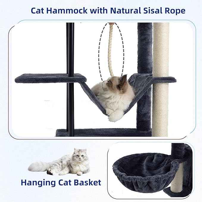 Cat Tree, Cat Tower for Indoor Cats, 43.3 inch Cat Tree Tower with Sturdy Steel Tube, Hammock, Cat Condo for Small Cats and Kittens, Scratching Post, Smoky Gray GCT004SG