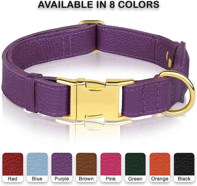 Leather Airtag Dog Collar - Soft Tracking Dog Collar with Apple AirTag Holder and Metal Buckle - Safety GPS Pet Collars for Small Medium Large Dogs Puppy Pink Red (Purple, S, 12"-15" Neck Fit)
