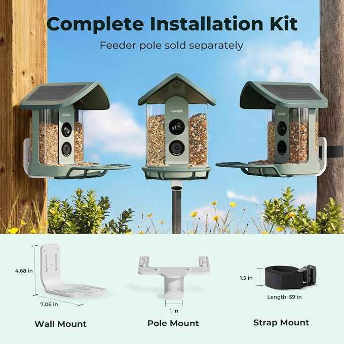Solar Smart Bird Feeder with Camera, AI Bird Species Identification, 8MP Photos, 4K UHD Video Live Stream Wild Bird House Feeders for Outdoors, Bird Watching Gifts for Bird Lovers, Green