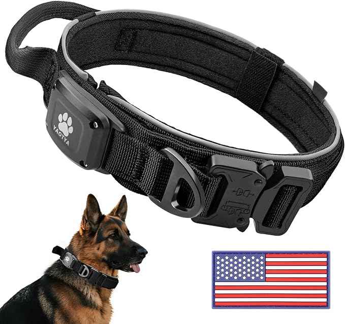 2026 Upgrade Dog Collar with IPX8 Waterproof AirTag Holder,Military Tactical Comfortable Control Handle and Ultra-Durable Metal Buckle/Night Reflective,GPS Collar for Medium to Large Dogs（Black/XL）