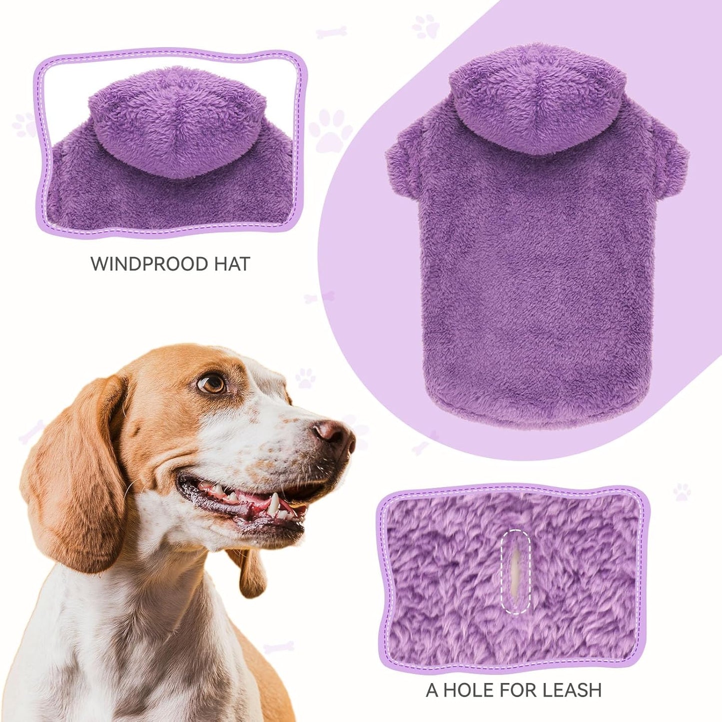 Fuzzy Dog Hoodie Dog Sweaters for Large Dogs Soft Double-Sided Plush Fleece Sweater Clothes Coats Hoodie Sherpa Hooded Sweatshirt(Purple-L)