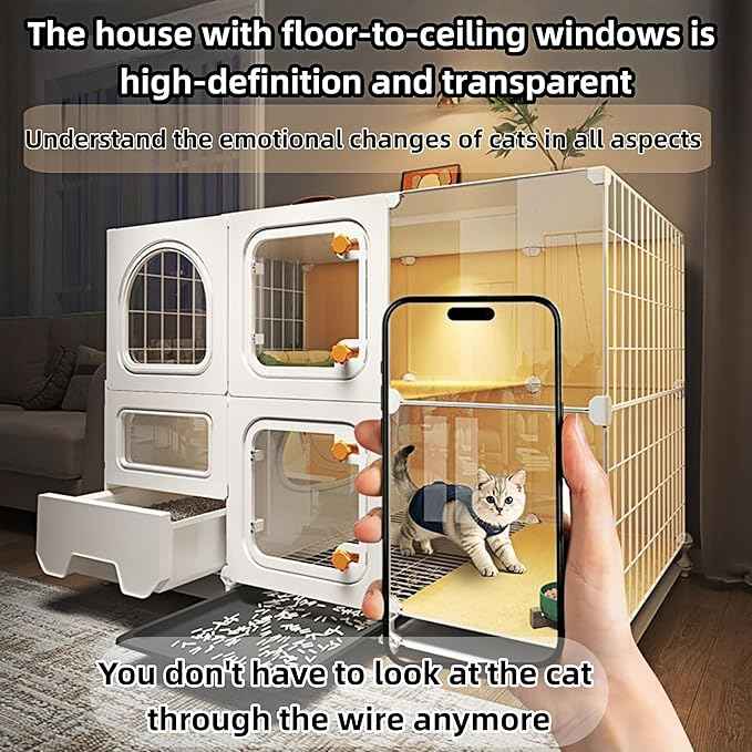 cat cage Indoor with Litter Box, Complimentary Bed, Bowl,Cleaning Three Piece Set,Large cat Enclosure, Cat House with Wheels Outdoor,Small Animal Cage cat Kennel (White, 28″(L) x18.1″(W) x46.1″(H)