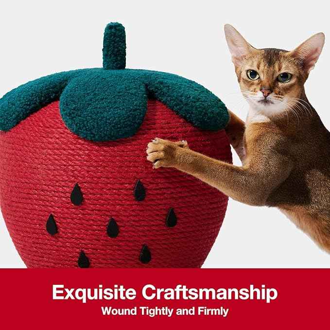 VETRESKA Strawberry Cat Scratching Post, Cute Cat Scratcher with Jute Rope, Vertical Cat Scratch Post for Indoor Cat and Kitten, Ring Paper Strawberry Leaves Attract Cats