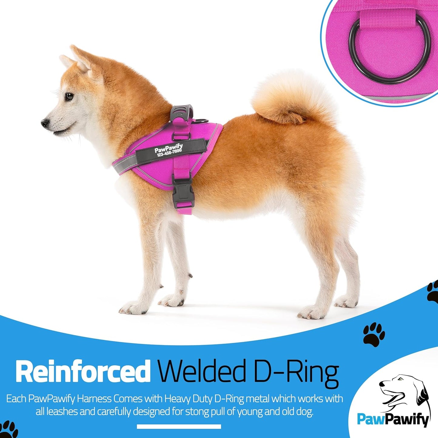 PawPawify Custom No Pull Dog Harness with Name and Phone Number, Heavy Duty Personalized Pet Vest to Prevent Tugging, Pulling, or Choking, Training and Walking (New Pink, M (20-40 LBS))