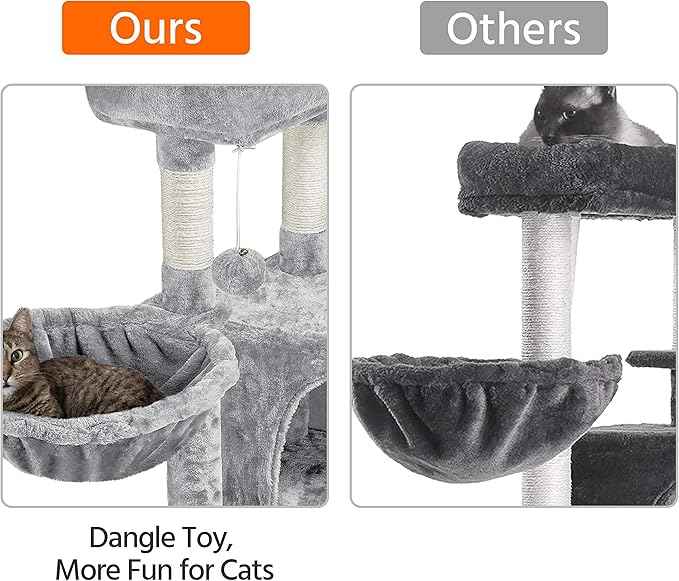 Topeakmart 42in Cat Tree Tower for Indoor Cats, Cat Condo with Perch & Hammock, Activity Center, Multi-Level Cat Furniture with Scratching Posts, Cat House, Light Gray