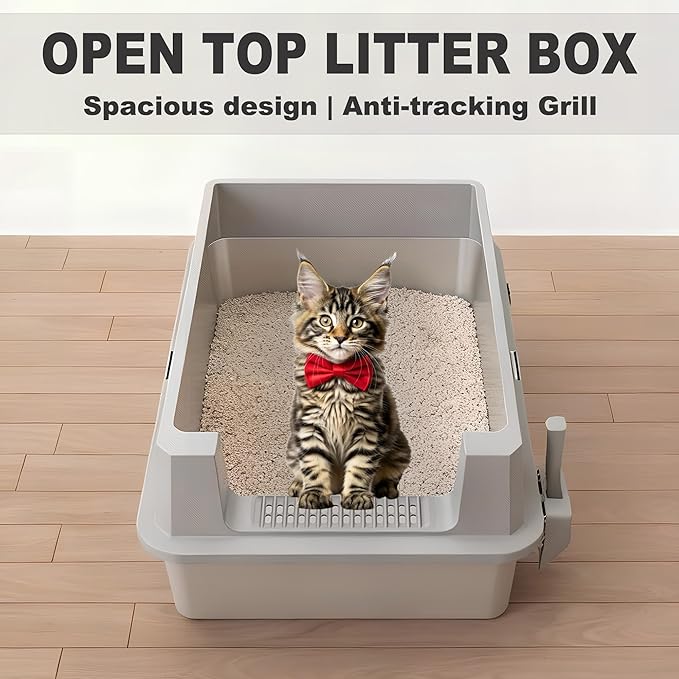 Stainless Steel Sifting Litter Box with Lid, Metal Litter Pan with Scoop for Big Cats Multi Cat, Extra Large Cats Litterbox Odor Control Easy Clean