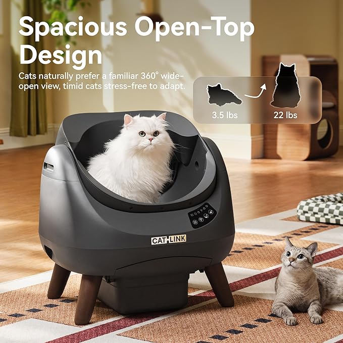 CATLINK Open-X Automatic Litter Box 5G & 2.4G WiFi, Self Cleaning Cat Litter Box for Single-Cat Household, Health Monitor, AI Waste Analysis, Safety Sensors, APP, Odor Free - Grey, X-Large (1 Cat)