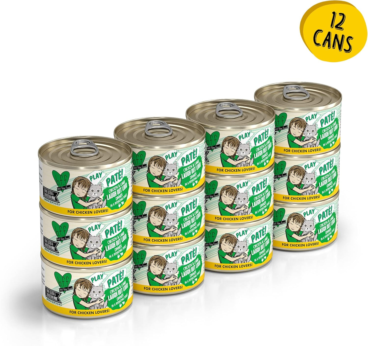 Weruva B.F.F. Play - Best Feline Friend Paté Lovers, Aw Yeah!, Chicken & Lamb Laugh Out Loud with Chicken & Lamb, 2.8oz Can (Pack of 12)