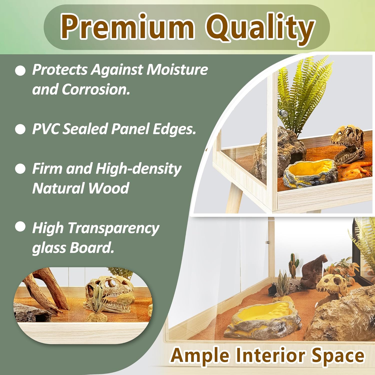 Prolee Tempered Glass Reptile Enclosure with Leg,48“ Scratch-Proof Bearded Dragon Tank,79 Gallon Lizard Tank with Metal Mesh Tops and Lockable Door,Spacious Reptile Habitat for Snake,Lizard (Oak) - FurryFun