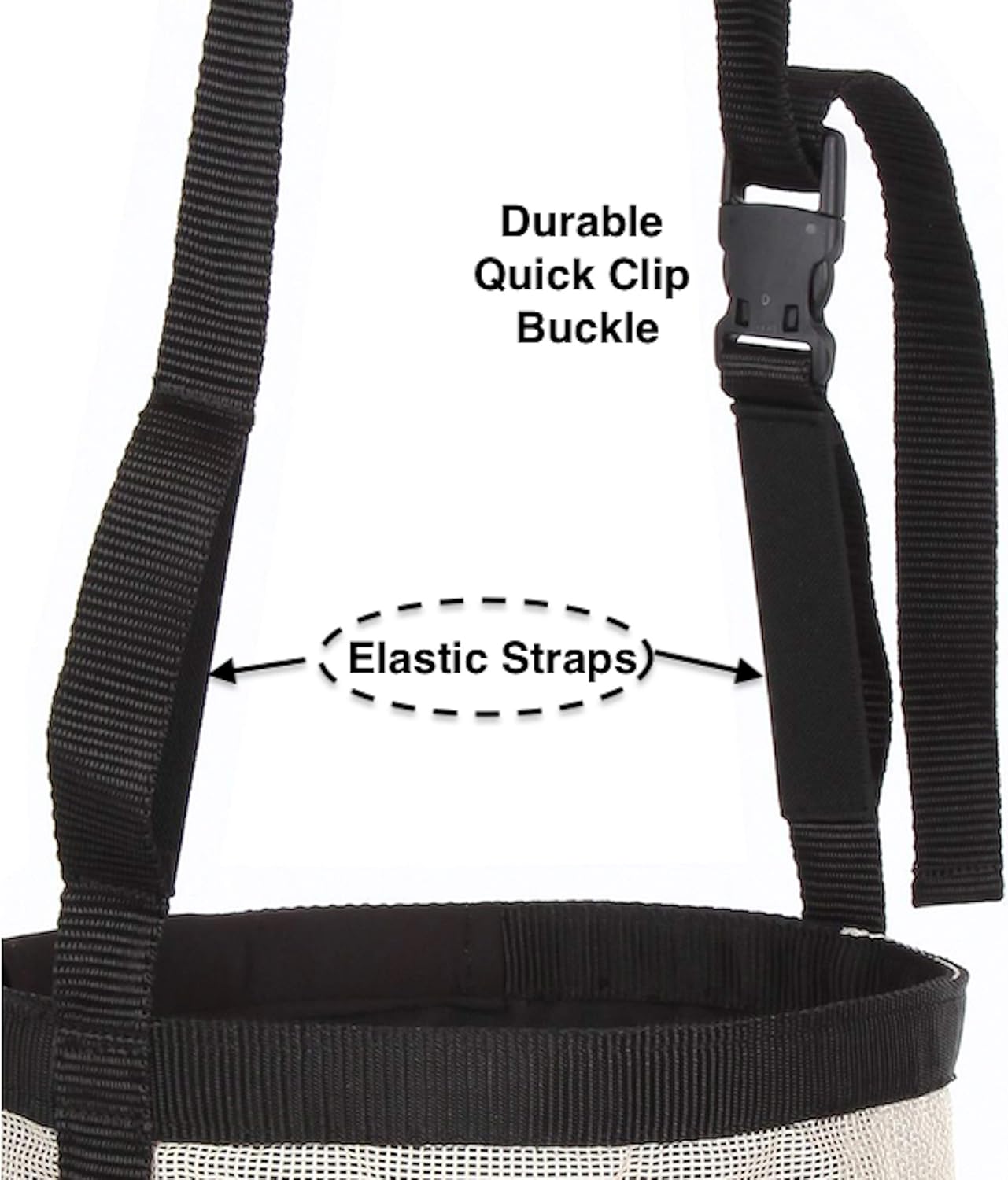 Majestic Ally Horse Feed Bag, Heavy Duty Nylon Mesh Grain Feed Bag, Adjustable Strap with Durable Snap and Elastic Straps, Comfort Neck Pad and Nose Pad- Large (Full, Beige)