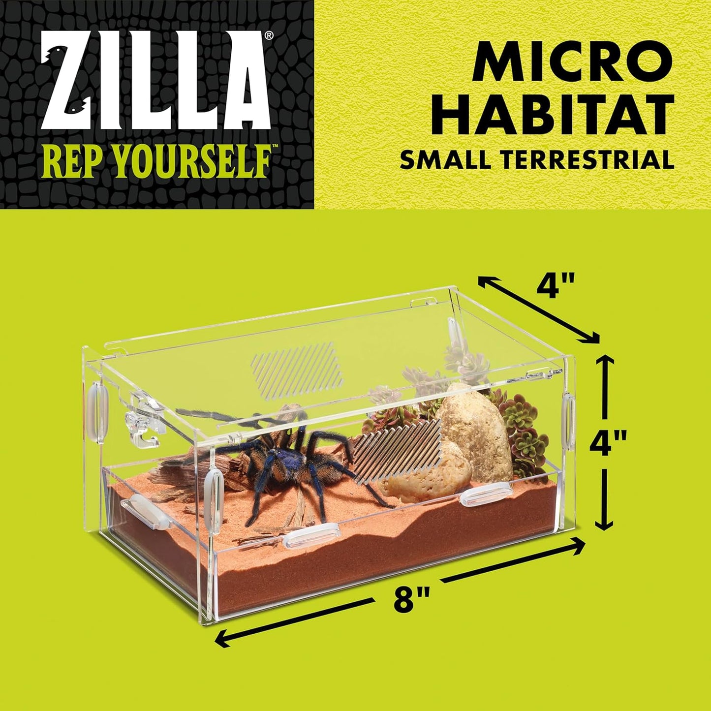 Zilla Micro Habitat Terrarium, Terrestrial, with Locking Latch, for Isopods, Spiders, Insects, Small - FurryFun