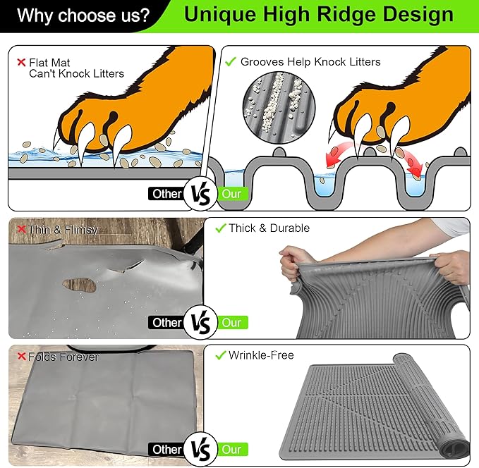 Mofason Cat Litter Mat XXL - Waterproof Kitty Litter Box mat for Floor - Extra Large Pet Trapping Litter Rug Pad - Silicone Cat Supplies & Accessories for Indoor Cats (38" x 25") -Brown