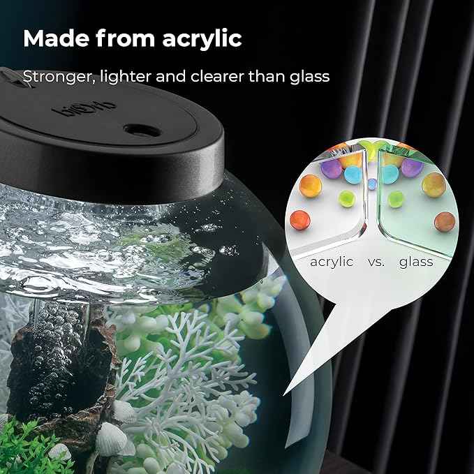 biOrb Classic 15 Acrylic 4-Gallon Aquarium with White LED Lights Modern Compact Tank for Tabletop or Desktop Display, Black-Trimmed Tank