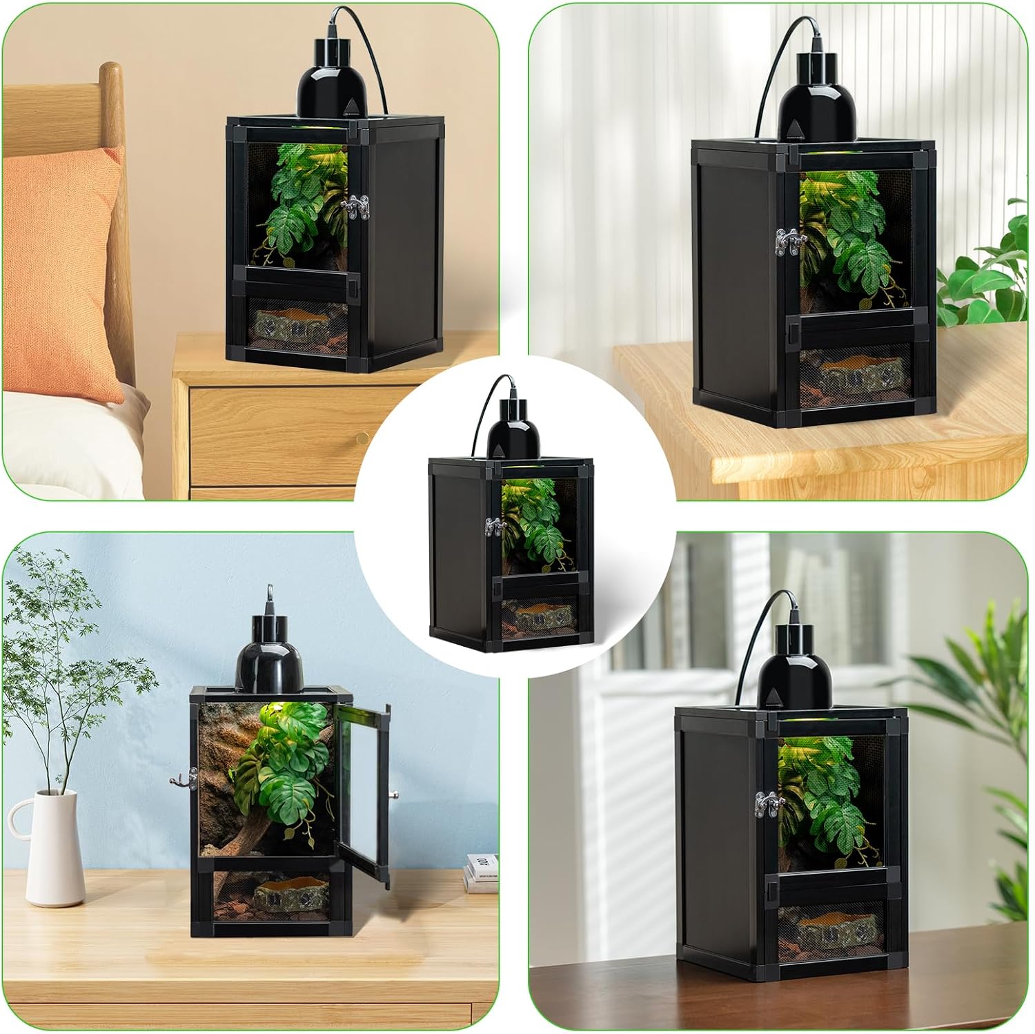 8" x 8" x 12" Small Reptile Cage, Rainforest Habitat with Screen Door, Ventilated Terrarium for Lizards, Frogs, Snakes, Easy Assembly - FurryFun