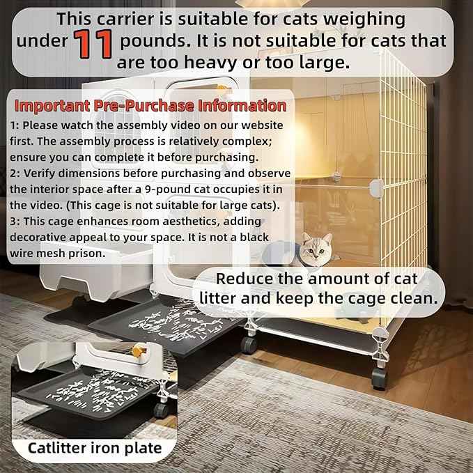 cat cage Indoor with Litter Box, Complimentary Bed, Bowl,Cleaning Three Piece Set,Large cat Enclosure, Cat House with Wheels Outdoor,Small Animal Cage cat Kennel (White, 41.8″(L) x18.1″(W) x32.3″(H))