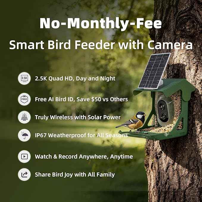 No-Monthly-Fees Solar Bird Feeder w/ 4MP Camera, Free AI Birds Species Identification, 2.5K Smart Bird House with Camera, Live View & Playback, Instant Arrival Alerts, Ideal for Birdlovers