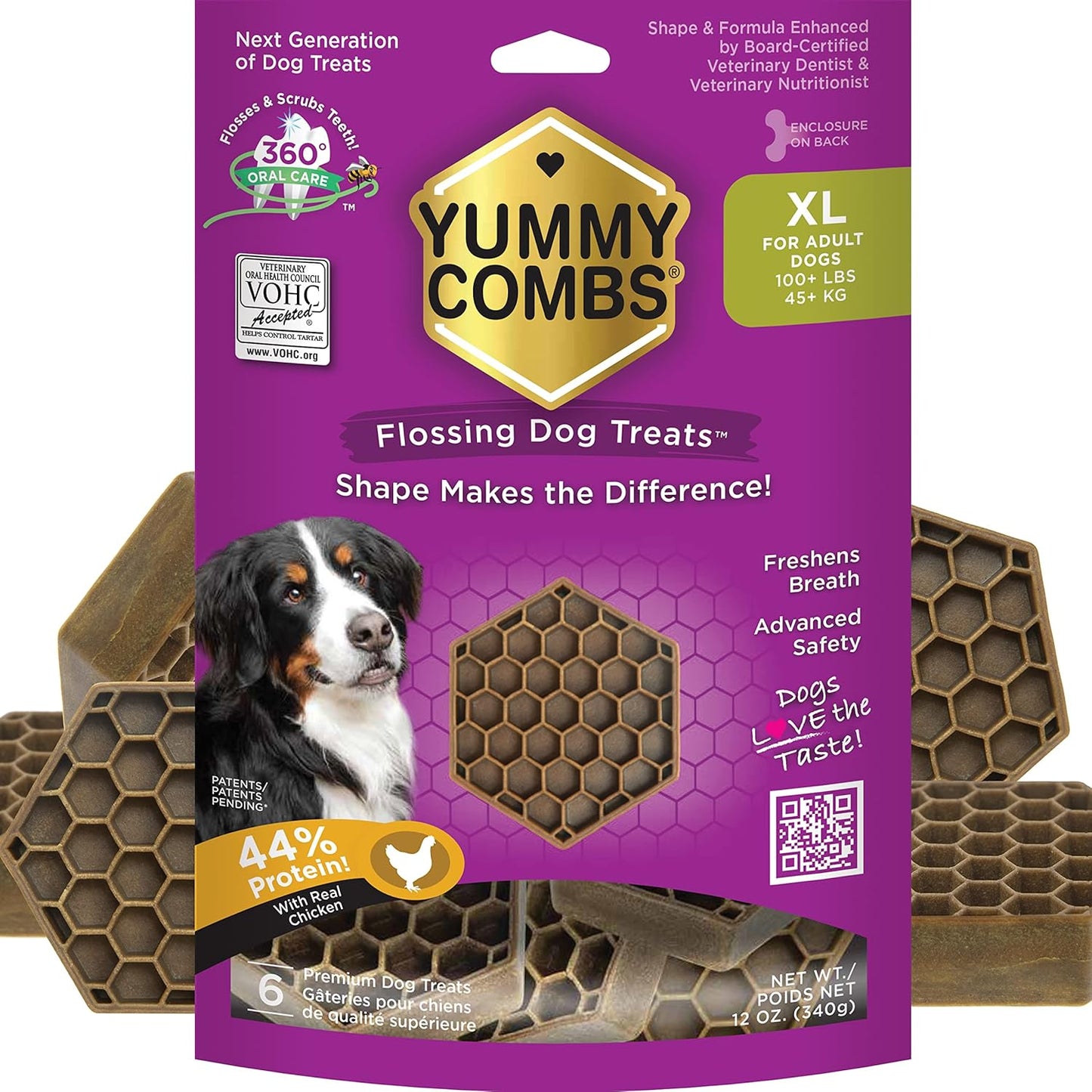 Dog Dental Treats – Vet VOHC Approved – Delicious Chicken Protein – Removes Tartar with Cleaning Comb Shape – Dental Dog Treats for Extra Large Dogs (12oz, 6 Count)