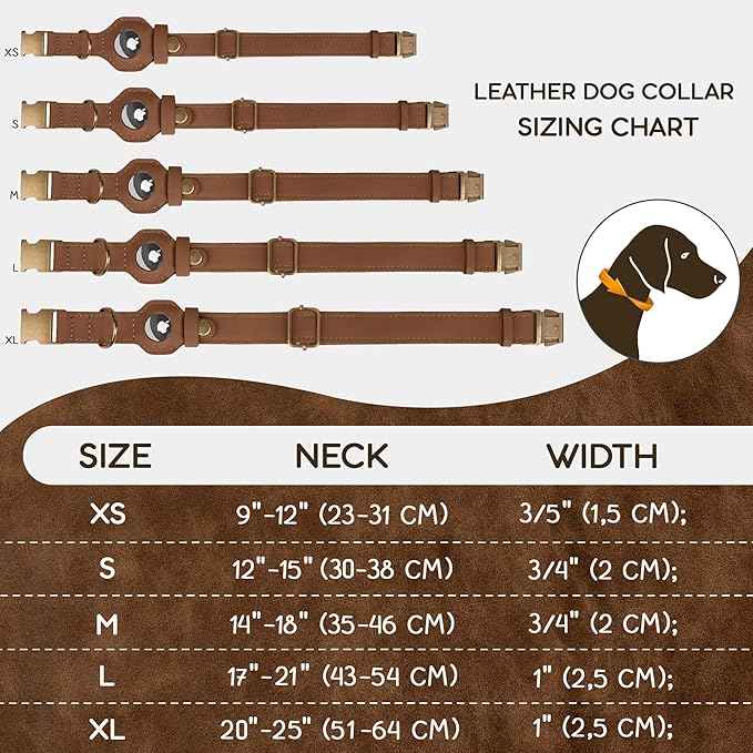 AirTag Dog Collar - Genuine Leather Dog Collar with Apple AirTag Holder and Metal Buckle - Smart GPS Tracking Pet Collars (Tawny, L, 17"-21" Neck Fit)