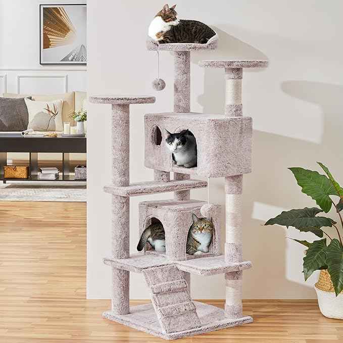 Yaheetech 54in Cat Tree, Cat Tower with Double Condo, Sisal Scratching Posts, and Dangling Balls, Pet Furniture Kitten Play House