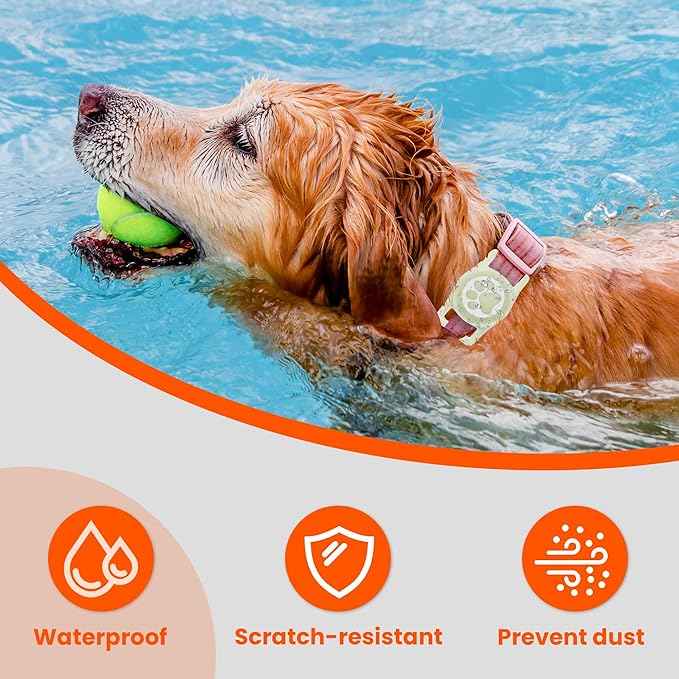 Waterproof Airtag Dog Collar Holder for Apple Air Tag, Silicone Glow Dog Airtag Holder for Dogs & Cats Collars(Luminous)