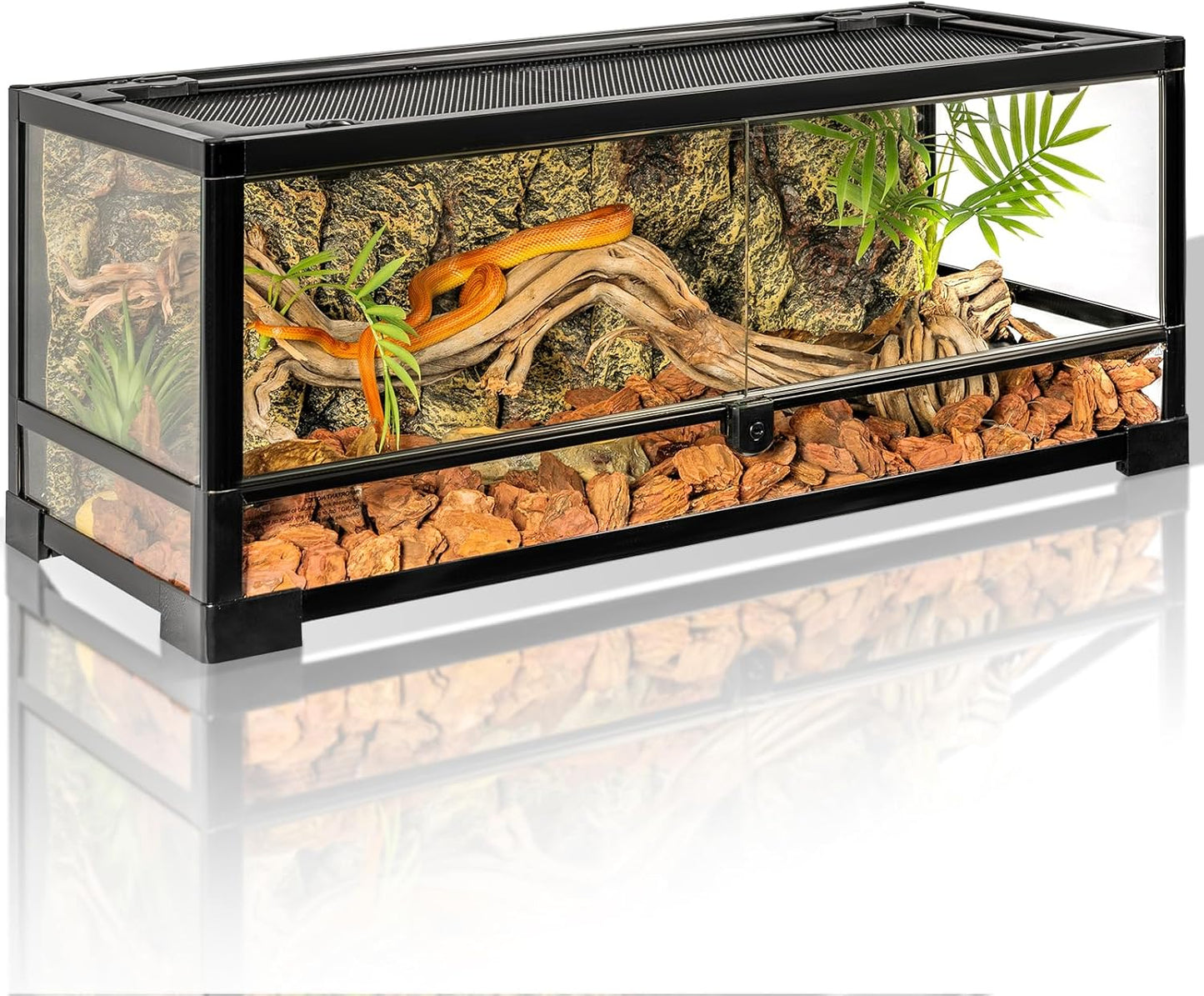 Tempered Glass Reptile Tank, 30x12x12 Inch Front Opening Terrarium with Top Screen Ventilation & Water-Holding Bottom, 20 Gallon Reptile Enclosure for Snake, Leopard Gecko, Bearded Dragon - FurryFun