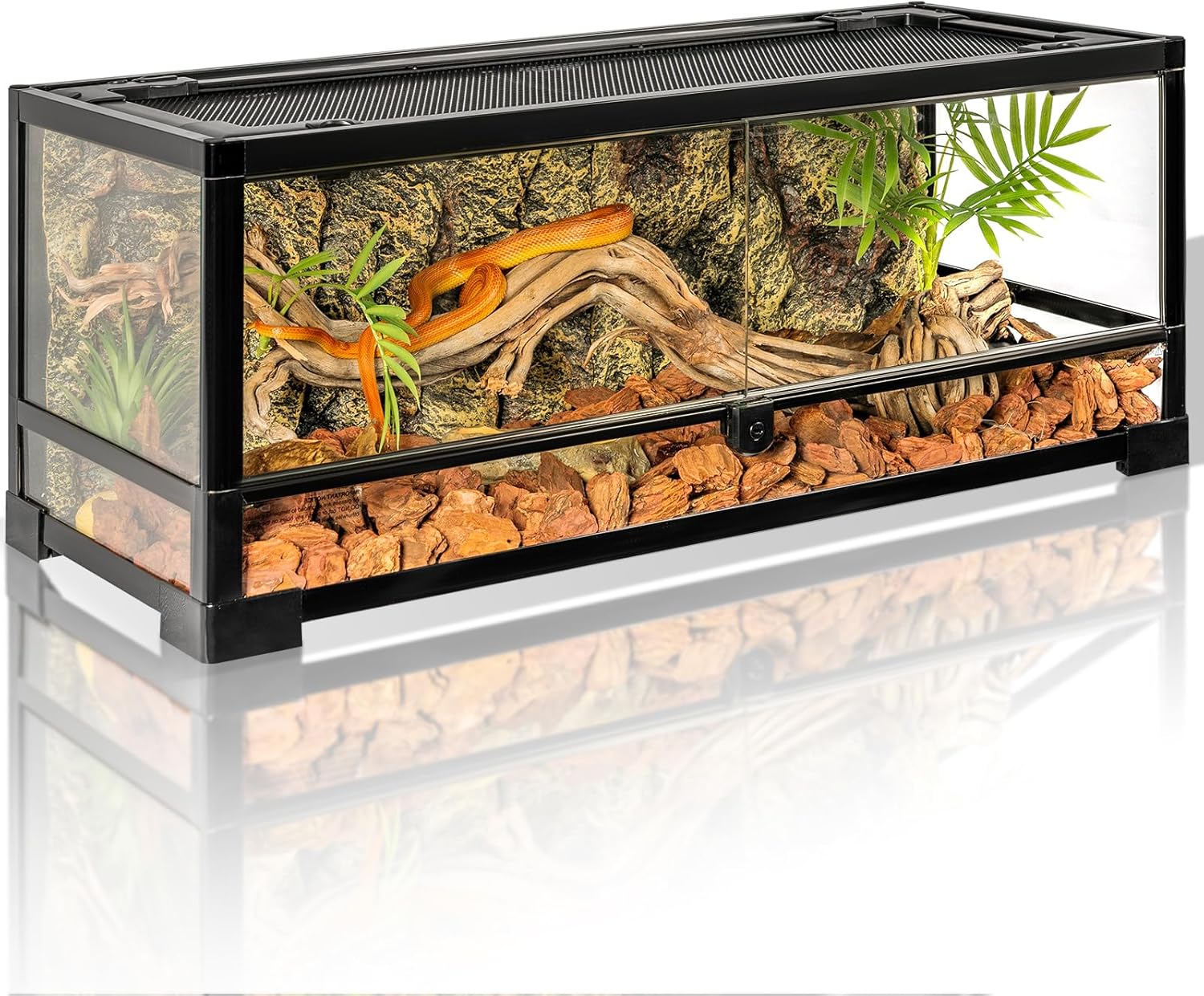 Tempered Glass Reptile Tank, 30x12x12 Inch Front Opening Terrarium with Top Screen Ventilation & Water-Holding Bottom, 20 Gallon Reptile Enclosure for Snake, Leopard Gecko, Bearded Dragon - FurryFun