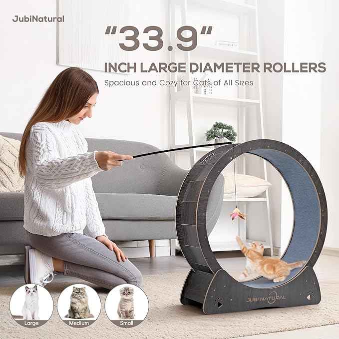 Cat Exercise Wheel, 35.9" Cat Running Wheel for Indoor Cats with Quiet Carpeted Runway, Cats Treadmill Wheels with Locking Mechanism, Cat's Weight Loss and Health - Black