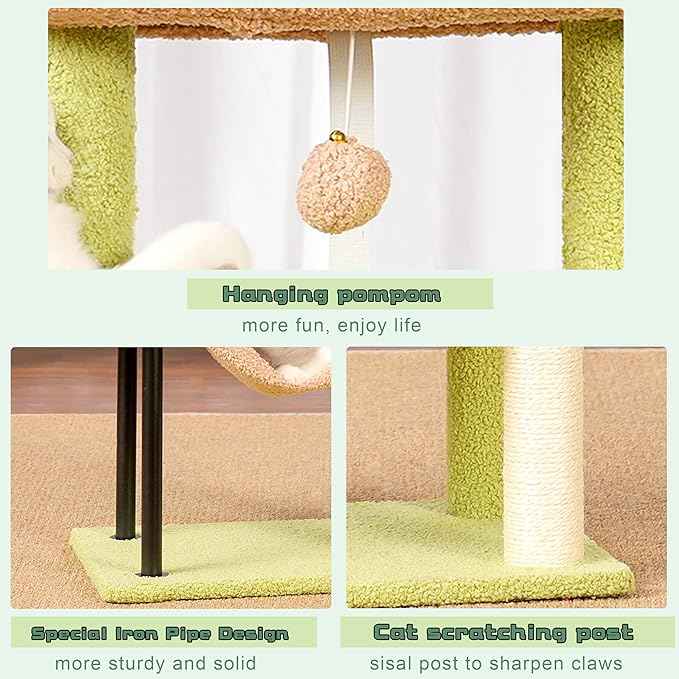 Cat Tree, Cat Tower for Indoor Cats, 43.3 inch Cactus Cat Tree Tower with Sturdy Steel Tube, Hammock, Cat Condo for Small Cats and Kittens, Scratching Post, GCT004SGY