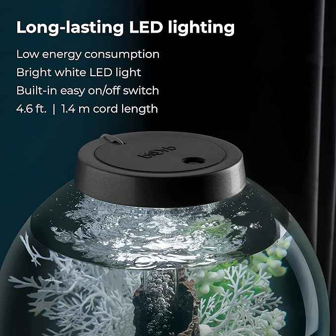 biOrb Classic 15 Acrylic 4-Gallon Aquarium with White LED Lights Modern Compact Tank for Tabletop or Desktop Display, Black-Trimmed Tank
