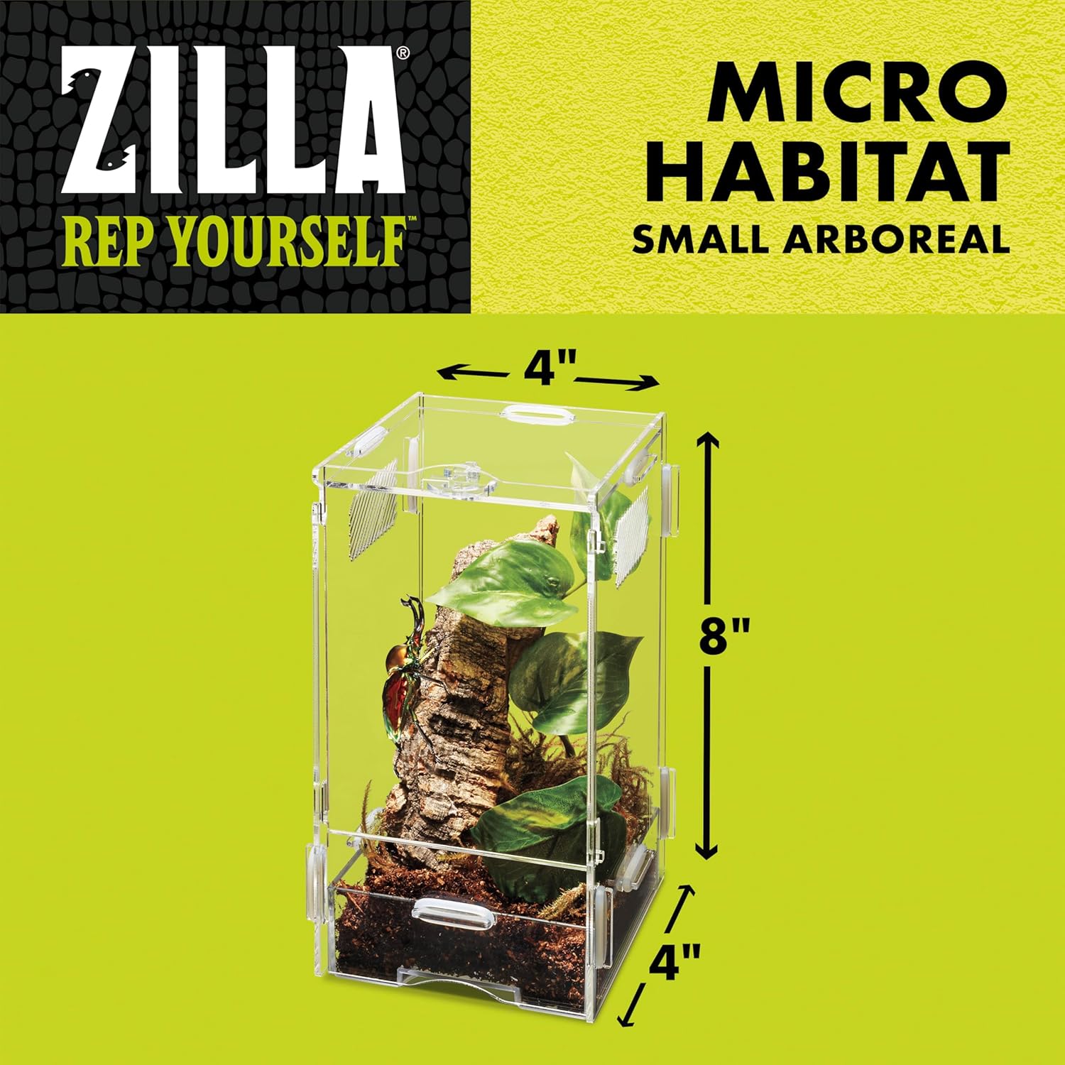 Zilla Micro Habitat Terrarium, Arboreal, with Locking Latch, for Isopods, Spiders, Insects, Small - FurryFun