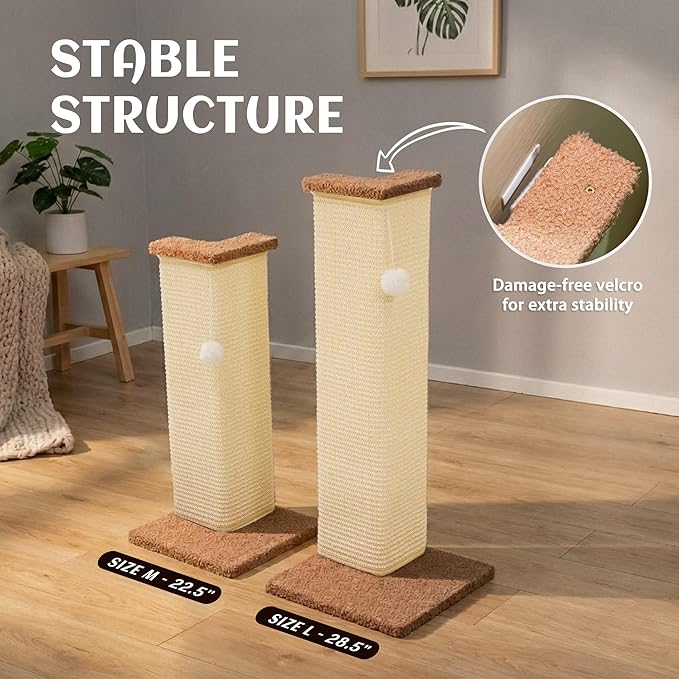 PETKARAY Couch Corner Cat Scratcher, 28.5" Sisal Scratching Post for Indoor Cats, Corner Wall Scratch Pad for Furniture Protection, Plush Base, Large