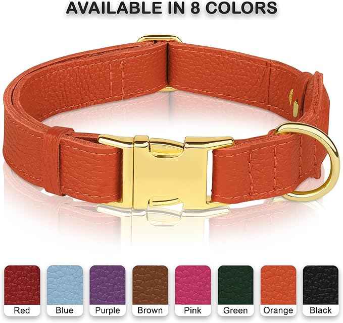 Leather Airtag Dog Collar - Soft Tracking Dog Collar with Apple AirTag Holder and Metal Buckle - Safety GPS Pet Collars for Small Medium Large Dogs Puppy Pink Red (Orange, M, 14"-18" Neck Fit)