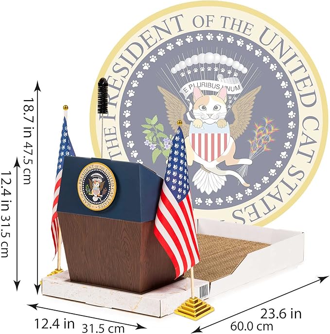 LA LA CAT Funny Presidential Podium Cat Scratcher/Sturdy Cardboard Cat Scratcher/Grooming Brush &Silvervine/for Indoor Cats/Childless Cat Lady's Purrfect Companion/2024 Election *Original Design*