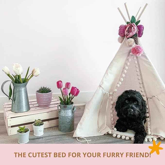 MINICAMP Pet Teepee Bed for Dogs and Cats – Cozy Indoor Dog Tent with Natural Cotton– Luxury Pet House & Hideaway Bed for Small to Medium Dogs, Cats and Other Animals - Made in EU (Medium)