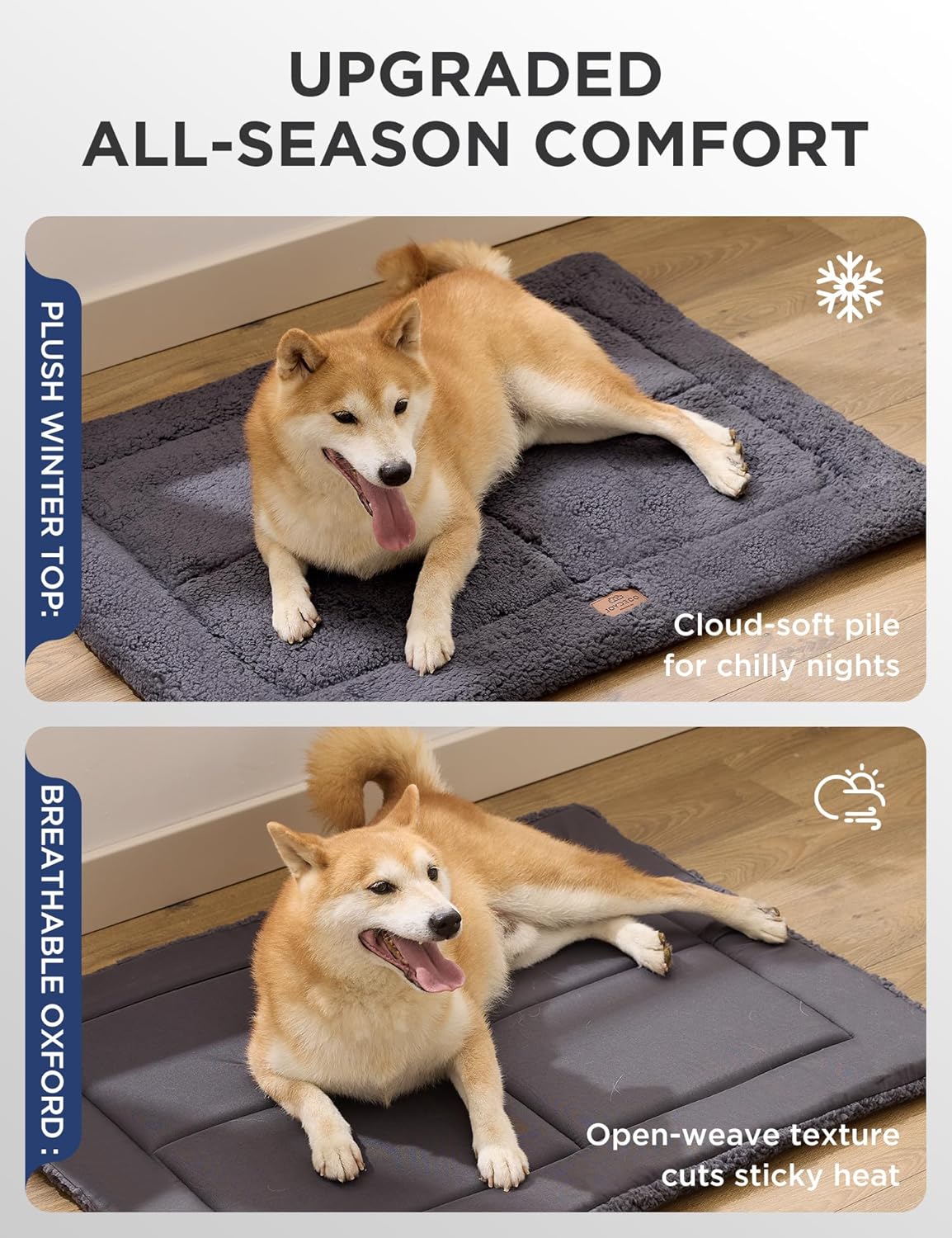 Joydeco Low Profile Dog Crate Mat Reversible Bed Pad, Washable Dog Pad Mat with Ultra Soft Fleece, Compact Design Kennel Beds Mats for Large Medium Small Pets, 35" x 23" Dark Gray