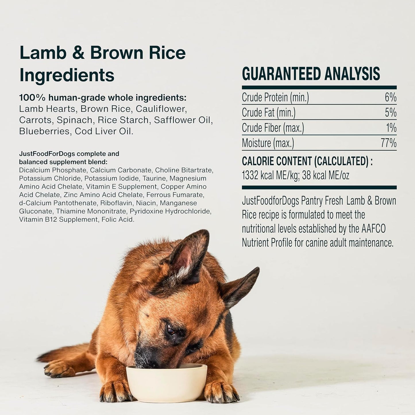 JustFoodForDogs Pantry Fresh Wet Dog Food, Complete Meal or Dog Food Topper, Lamb & Brown Rice Human Grade Dog Food Recipe - 12.5 oz (Pack of 6)