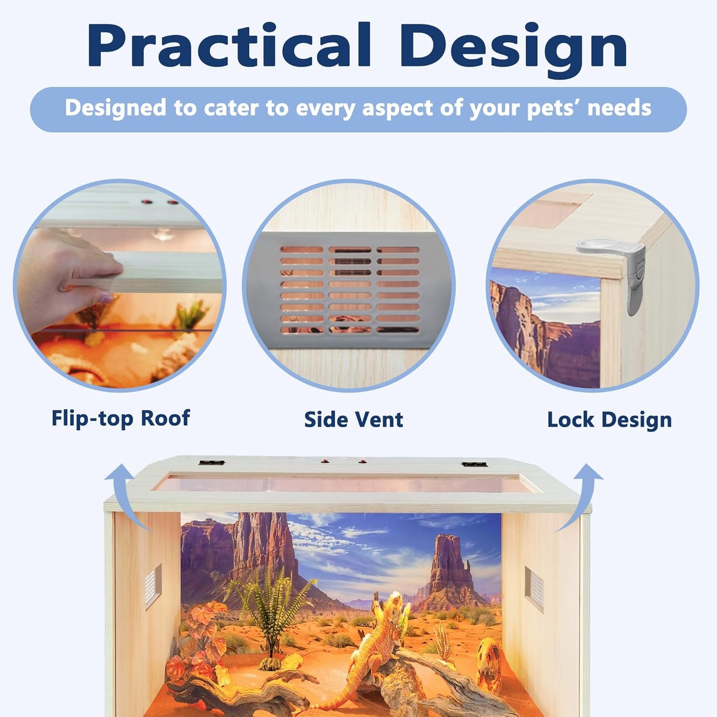 Prolee Reptile Terrarium, Lizard Tank Up to 68 Gallons, Bearded Dragon Tank with Roof Door, Snake Tank with Built-in Lamp Fixture and Switch (21 Gallon, 24" Long, Openable Wood Roof) - FurryFun