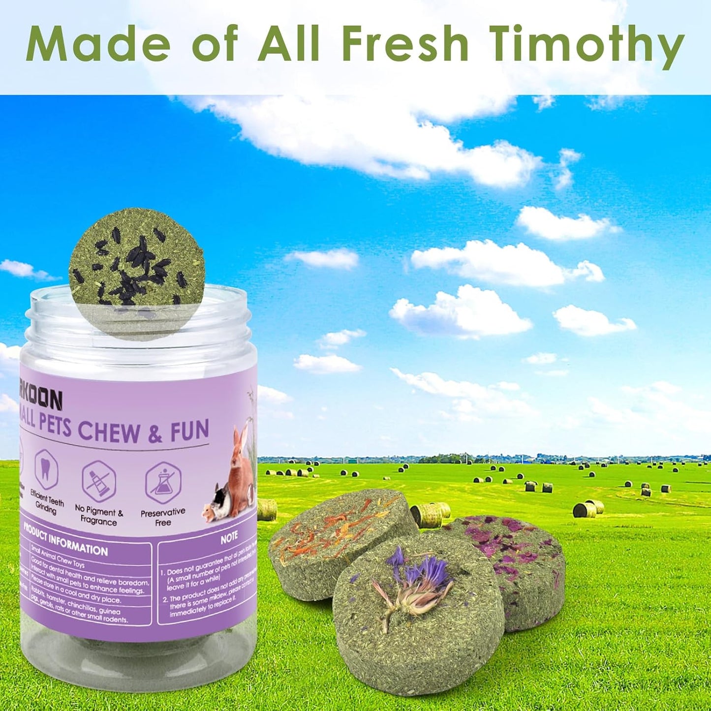 ERKOON Treats Rabbit Toys, 100% Edible Premium Timothy Hay Chew A Blocks for Rabbits, Chinchilla Treats, Chew Toys for Teeth Guinea Pigs and Mice