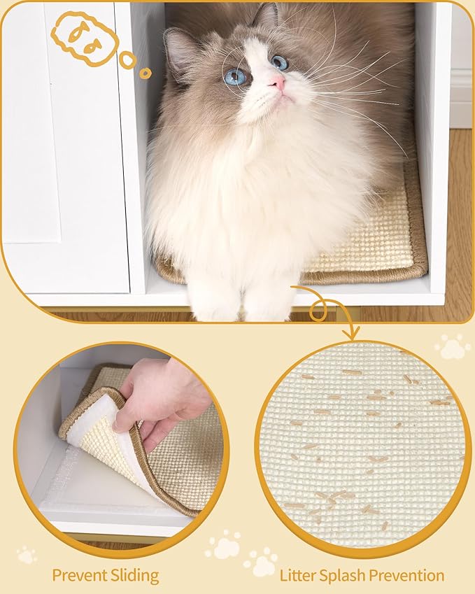 Extra Large Cat Litter Box Enclosure, Automatic Litter Box Furniture with Scratch Pad, Wooden Modern Self-Cleaning Cat Cabinet with Storage, Cats House, End Table, White and Gold CB87103G