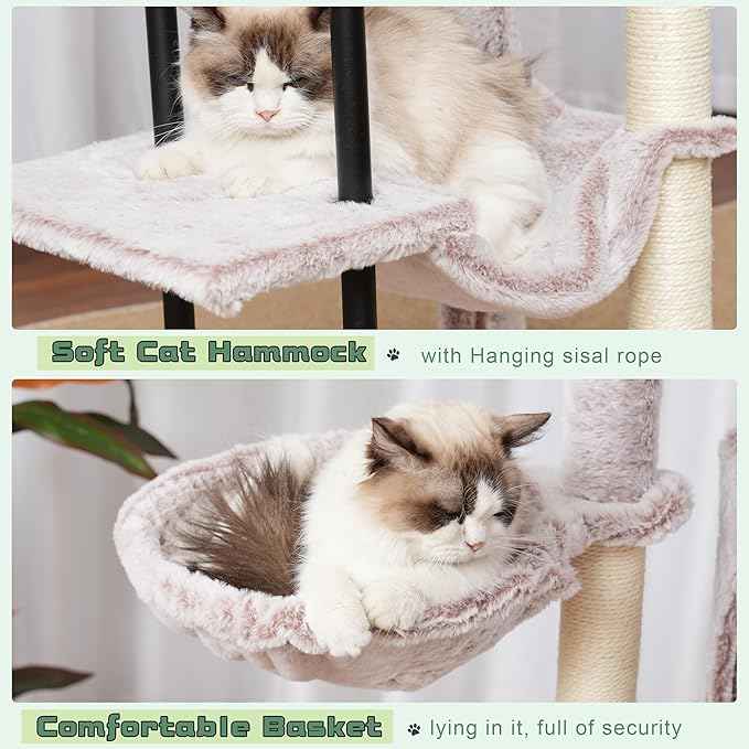 Cat Tree, Cat Tower for Indoor Cats, 43.3 inch Cat Tree Tower with Sturdy Steel Tube, Cat Hammock, Cat Condo for Small Cats and Kittens, Cat Scratching Post, Muchroom GCT004SMU