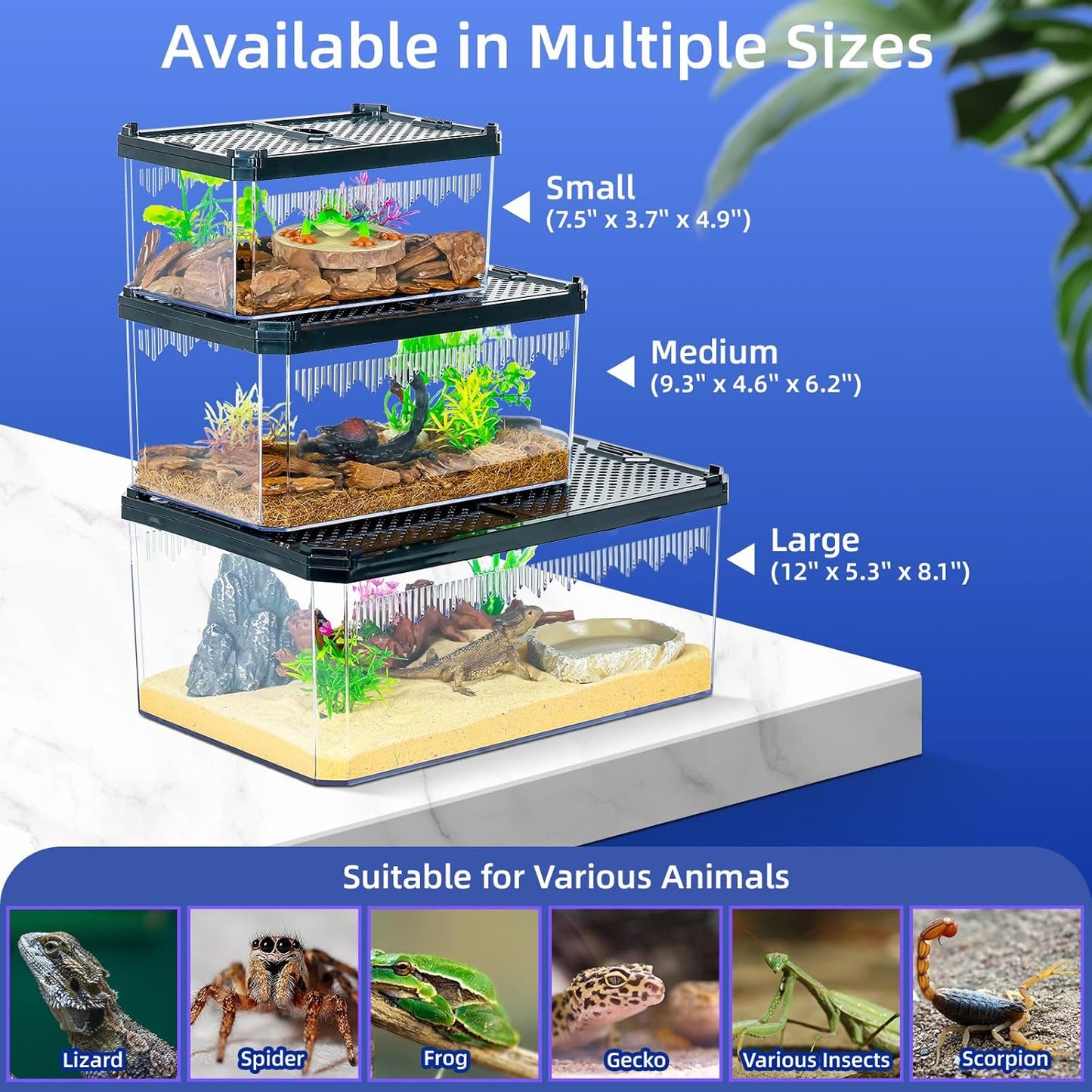 High-Transparency Reptile & Insect Enclosure Terrarium with Magnetic Door, Excellent Ventilation, Easy Cleaning, and Strong, Long-Lasting Build for Gecko, Tarantula, Hermit Crab (7.5x4.9x3.7 Inch) - FurryFun