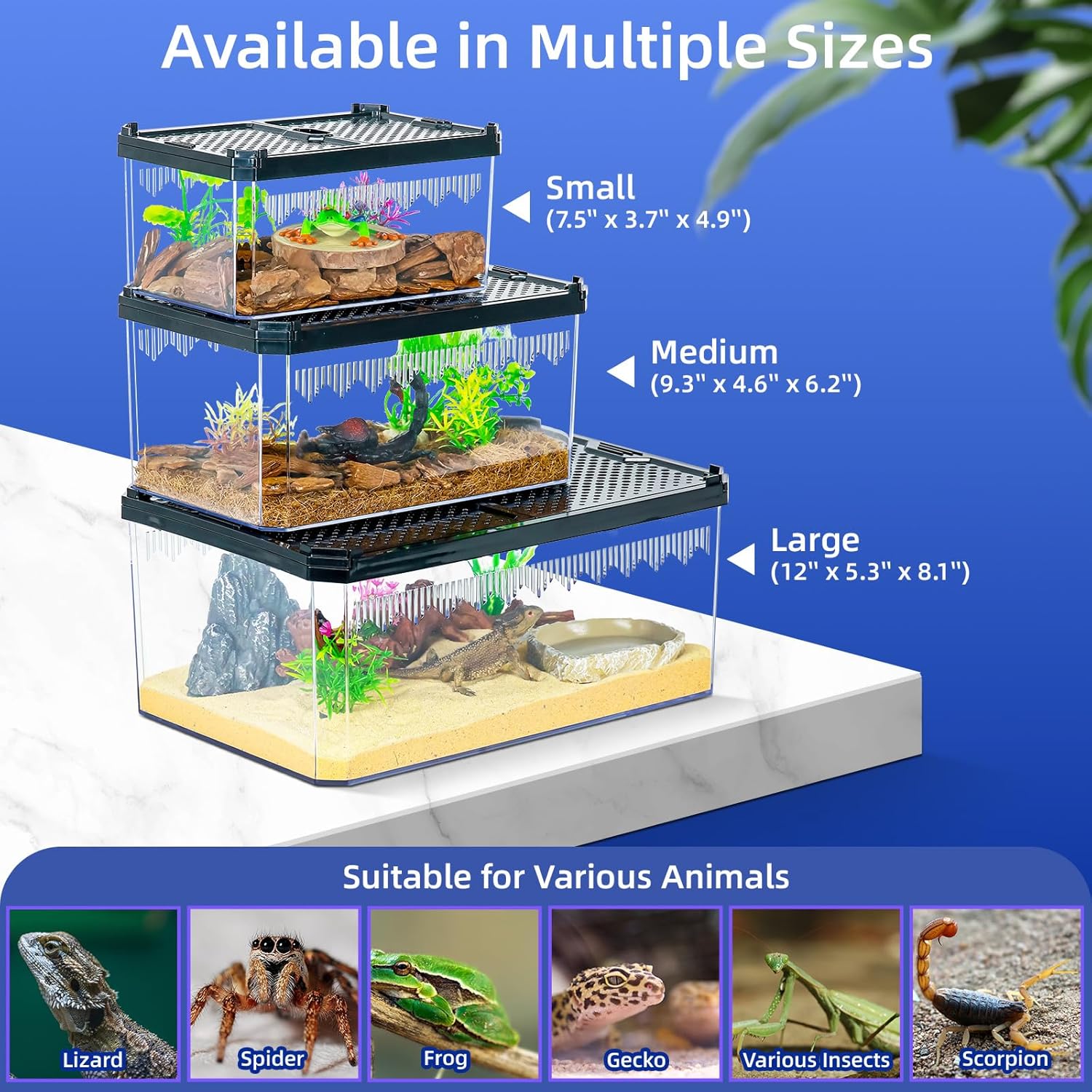 High-Transparency Reptile & Insect Enclosure Terrarium with Magnetic Door, Excellent Ventilation, Easy Cleaning, and Strong, Long-Lasting Build for Gecko, Tarantula, Hermit Crab (7.5x4.9x3.7 Inch) - FurryFun