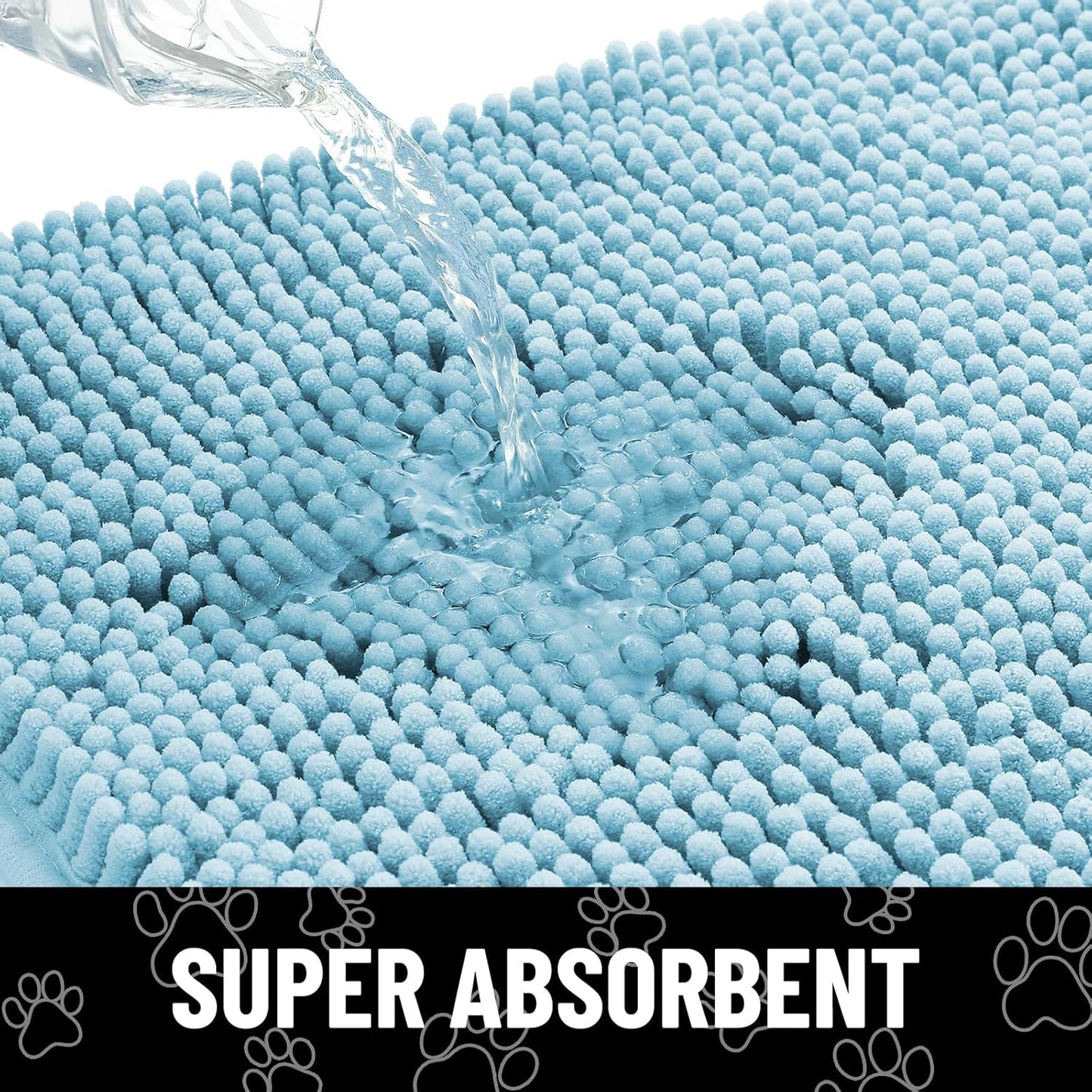 Smiry Dog Door Mat for Muddy Paws, Absorbent Dirt Trapper Non Slip Quick Dry Washable Chenille Mat for Mud Dogs, Entry Rug for Indoor and Outdoor (59x35 Inches, Sky Blue)